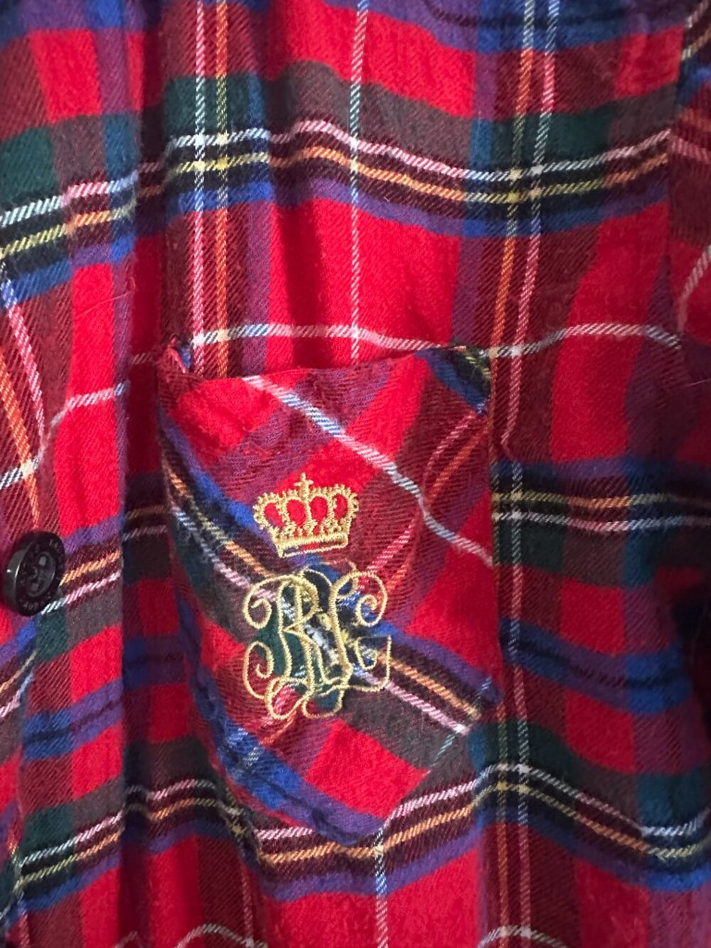 Vintage Lauren Ralph Lauren Black Label Red Tartan Plaid Crest Shirt Preppy S - Picture 5 of 9